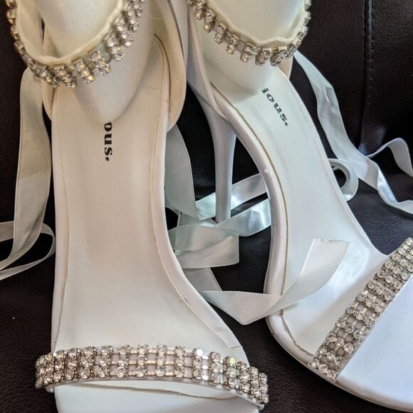 NEW Delicious Rhinestone Ankle Tie Stiletto Heels - Picture 4 of 14